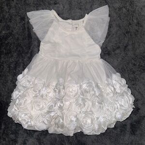 White Baby Dress with Rosette Skirt